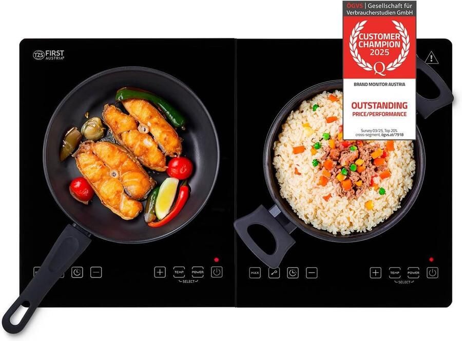 Dubbele Inductiekookplaat Draagbare Fornuis Mobiel Koken 3500W Power-Share 56.5 x 35 cm Zwart