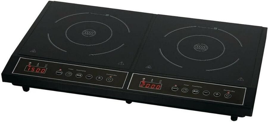 Dubbele Inductiekookplaat Draagbare Kookplaat Snel Koken Automatische Pannherkenning 598 x 36 cm Zwart