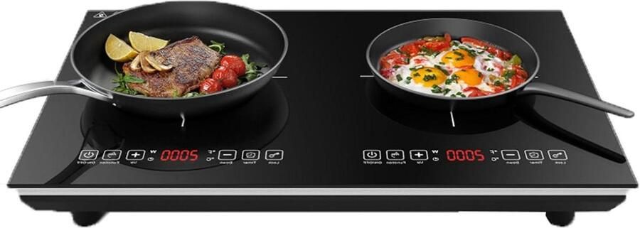 Dubbele Inductiekookplaat Draagbare Kookplaat Snel Koken Dubbele Verwarmingszones 15-28 cm diameter Zwart