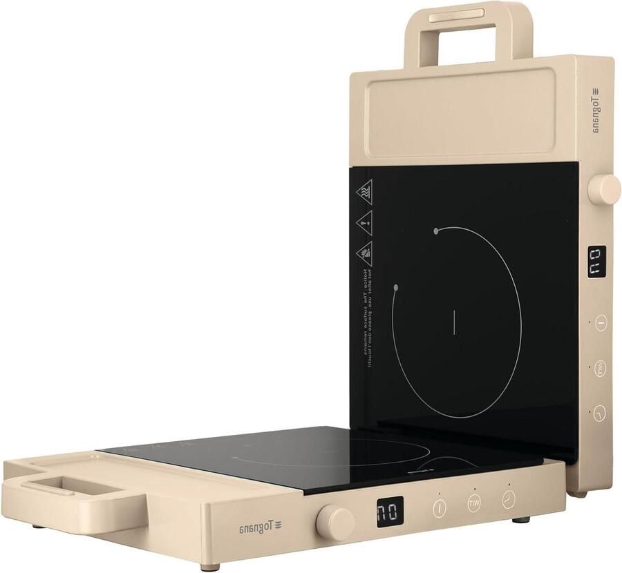 Dubbele Inductiekookplaat Draagbare Kookplaat Twee Gerechten Koken Inklapbaar Ontwerp 3500 Watt Beige