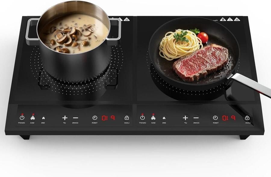 Dubbele Inductiekookplaat Elektrische Kookplaat Koken en Verwarmen Intelligente Knopbediening 1800 W Zwart