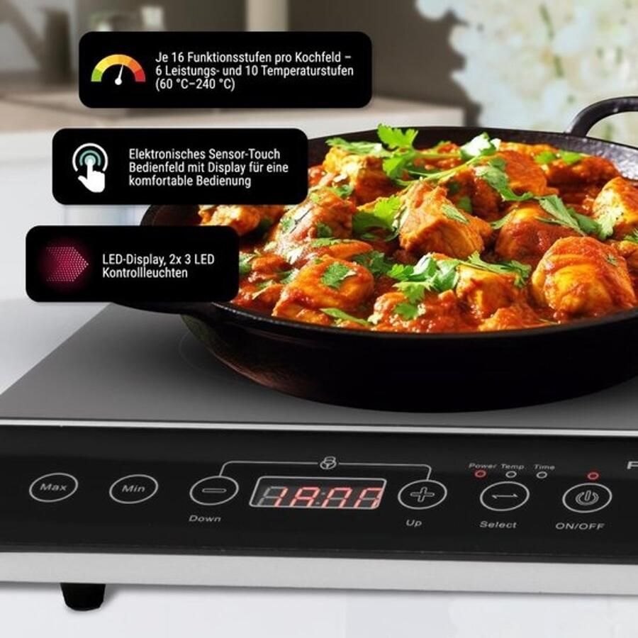 Dubbele inductiekookplaat Keramische kookplaat Snel koken ECO-Save-technologie 3500 Watt Zwart