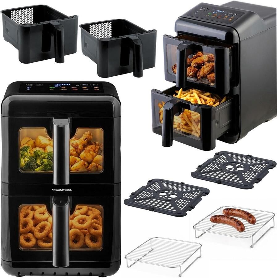 Dubbele Kamer Airfryer Heteluchtfriteuse Verticale Airfryer Grote Maaltijden Bereiden Twee Manden Sync Finish 116 liter Zwart