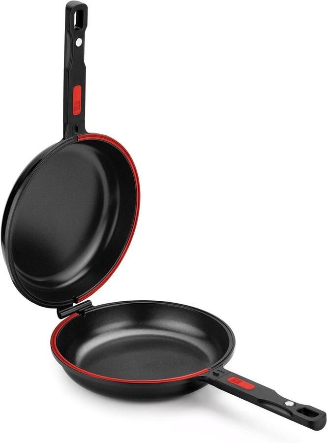 Dubbele Koekenpan Gegoten Aluminium Pan Koken voor iedereen Gelijkmatige warmte 24 cm Zwart
