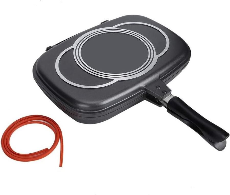 Dubbele Koekenpan Omkeerbare Pan Lekkere Maaltijden Dubbelzijdig Ontwerp 46 cm Zwart