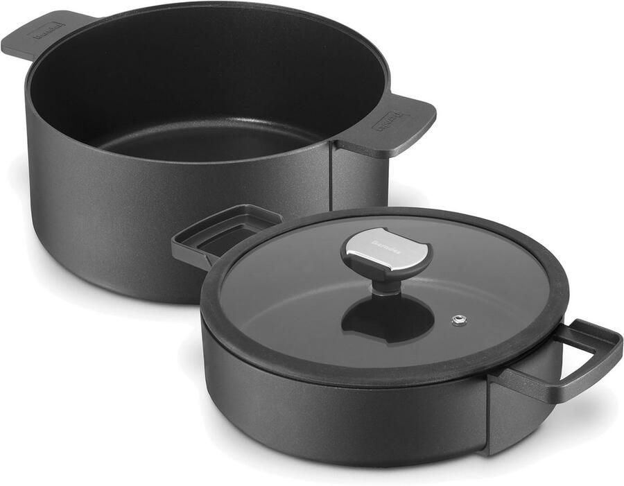 Dubbele kookpan Stoofpan braadpan Veelzijdig koken Antiaanbaklaag 24 cm diameter Zwart