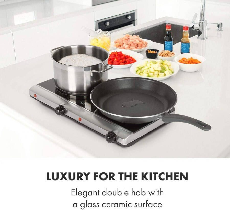 Dubbele kookplaat 2400W Infrarood Glaskeramiek Mobiele Kookplaat 2 x 18 cm Kookzones 5 Temperatuurniveaus Oververhittingsbeveiliging Elektrisch Zilver