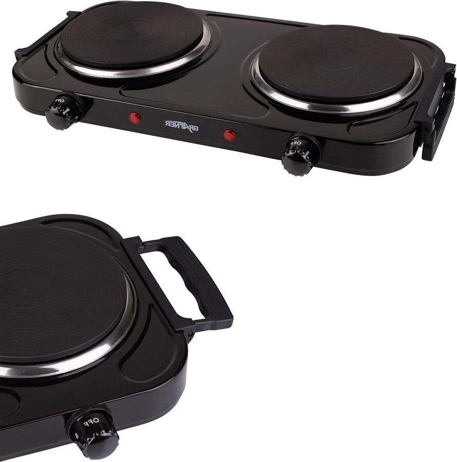 Dubbele Kookplaat Draagbare Fornuis Snel Koken Inklapbare Handgrepen 2x 155 mm Platen Zwart