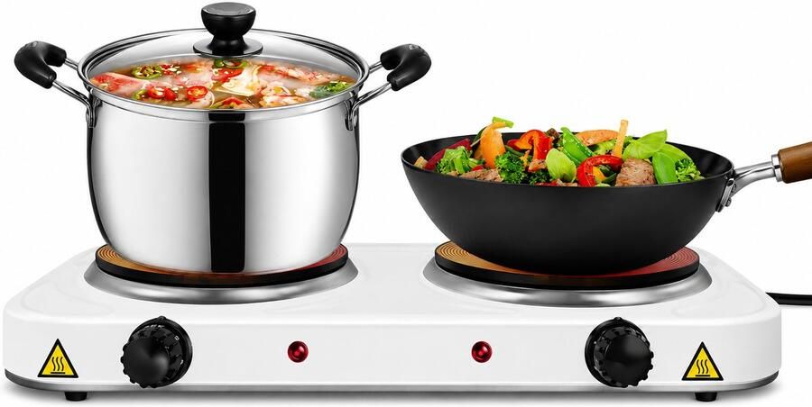 Dubbele Kookplaat Elektrisch – 2500W – 2 Kookzones – 5 Warmtestanden – Draagbaar – Wit