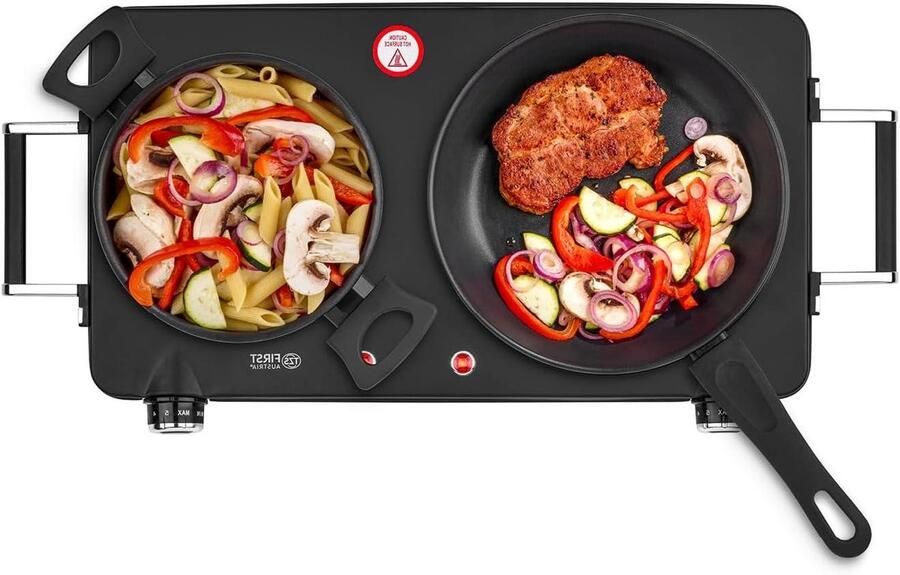 Dubbele Kookplaat Elektrisch fornuis Mobiel koken Infrarood keramisch 22 en 16.5 cm Zwart