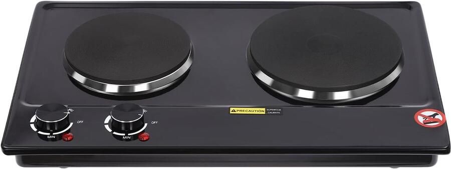 Dubbele Kookplaat Elektrisch Fornuis Snel Koken Regelbaar Vermogen 52x36x7 cm Zwart