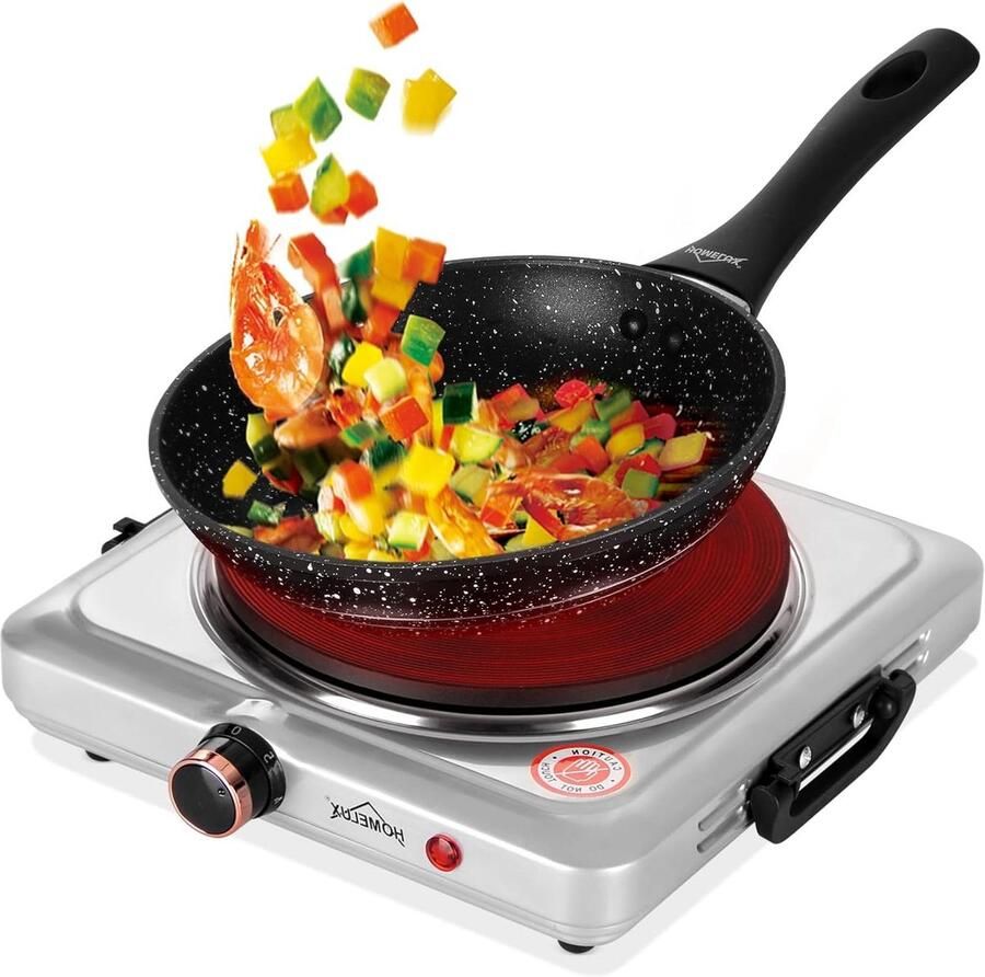 Dubbele Kookplaat Elektrische Fornuis Compact Koken Regelbare Warmtestanden 26x24x4 cm Zilver