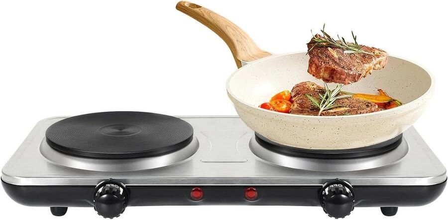 Dubbele Kookplaat Elektrische fornuis Snel koken 5-standen temperatuurregeling 15 cm diameter Zilver