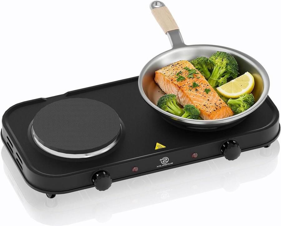 Dubbele Kookplaat Elektrische Kookplaat Flexibel Koken Oververhittingsbeveiliging 2000 Watt Zwart