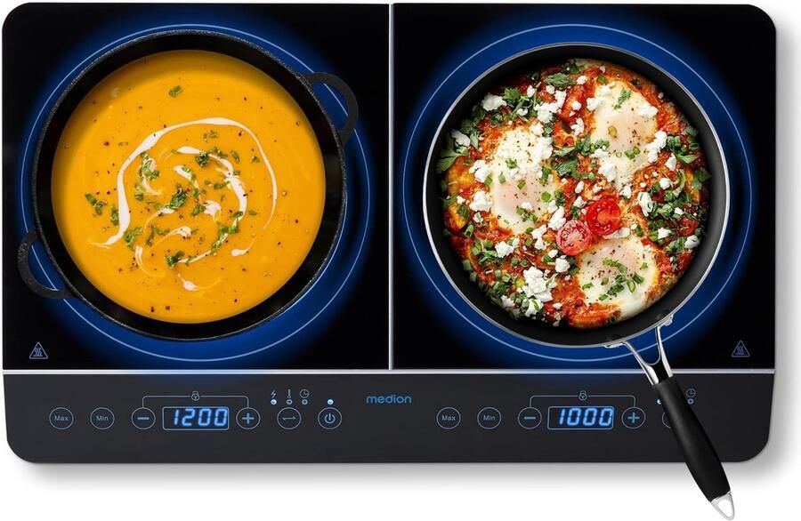 Dubbele kookplaat Inductie fornuis Snel koken 10 temperatuurstanden 35x60x7 cm Zwart