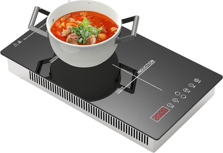 Dubbele Kookplaat Inductie Fornuis Snel Koken Automatische Uitschakeling 30 cm Breed Zwart