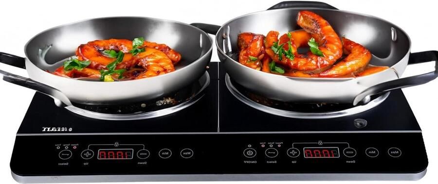 Dubbele kookplaat Inductie kooktoestel Snel koken Kristalglas design 61x40 cm Zwart