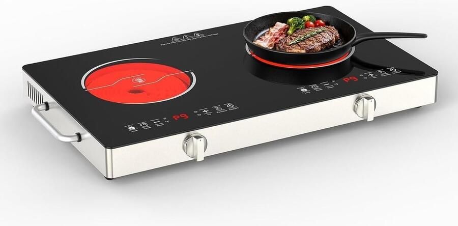 Dubbele Kookplaat Keramisch Fornuis Snel Koken 9 Vermogensstanden 56.5 x 35.5 cm Zwart