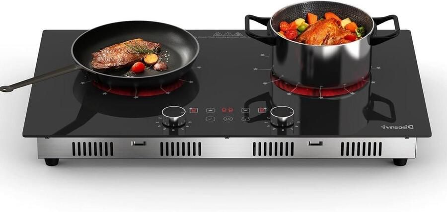 Dubbele Kookplaat Keramische Kookplaat Koken en Braden 9 Warmtestanden 60 cm Zwart