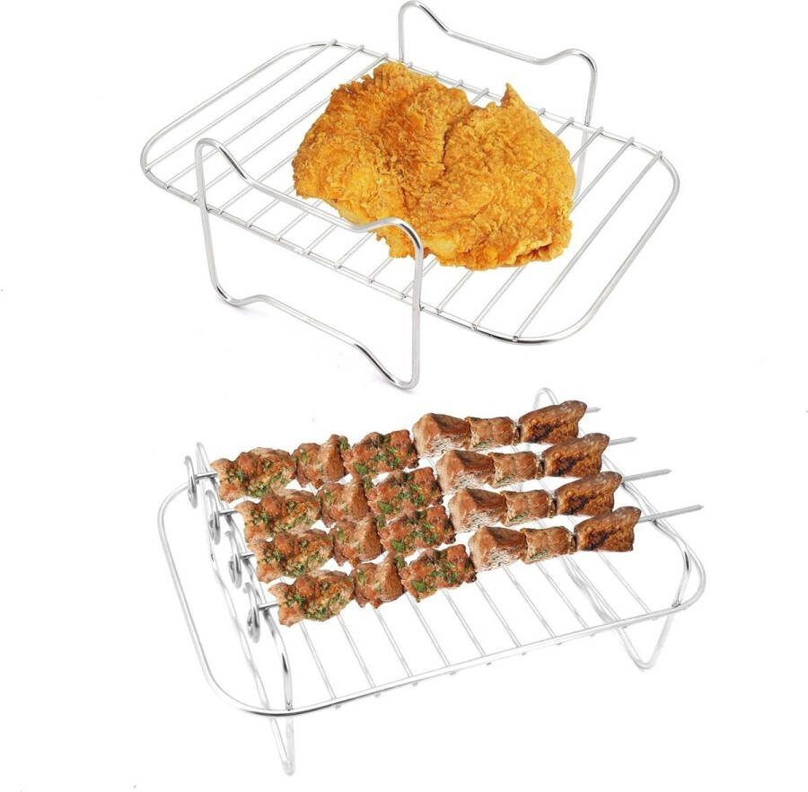 Dubbele mand Air Fryer Rack Rvs Grilling Rack voor bakken koken en grillen - Foto 1