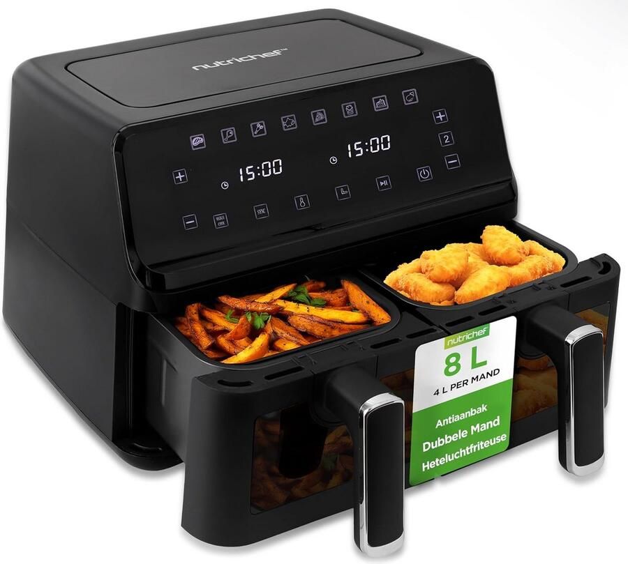 Dubbele Mand Airfryer 8 8L 9-in-1 Olievrije Friteuse met Transparant Venster