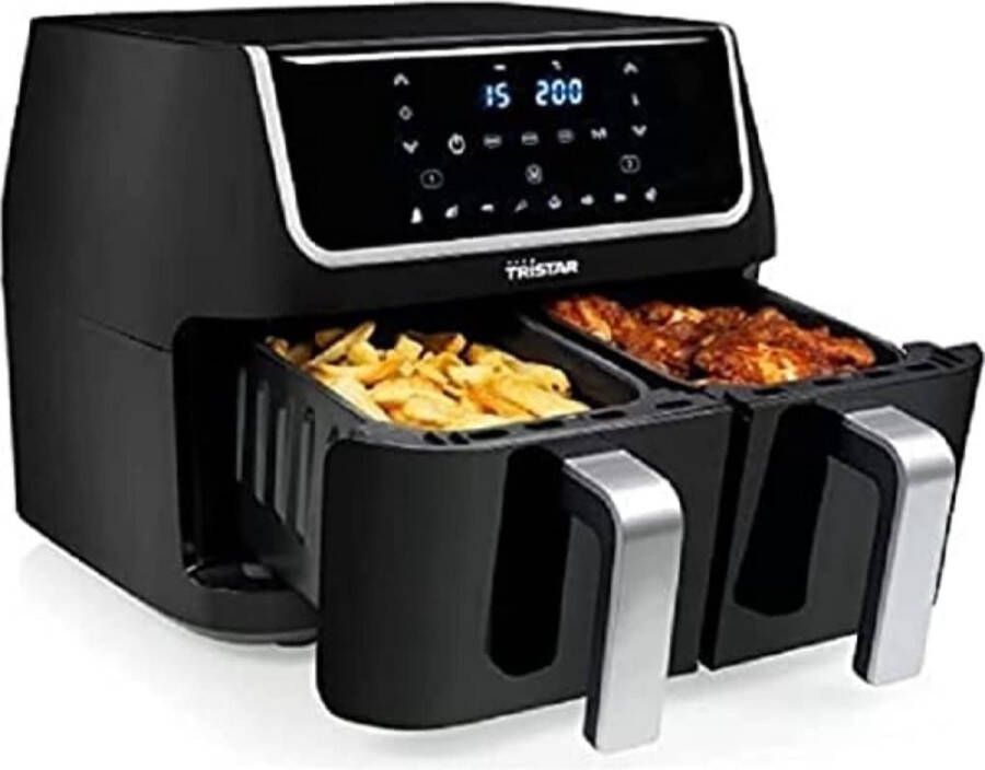 Dubbele Mand Airfryer 9 Liter Capaciteit 1800W met 8 Kookprogramma's Zwart Energieklasse A