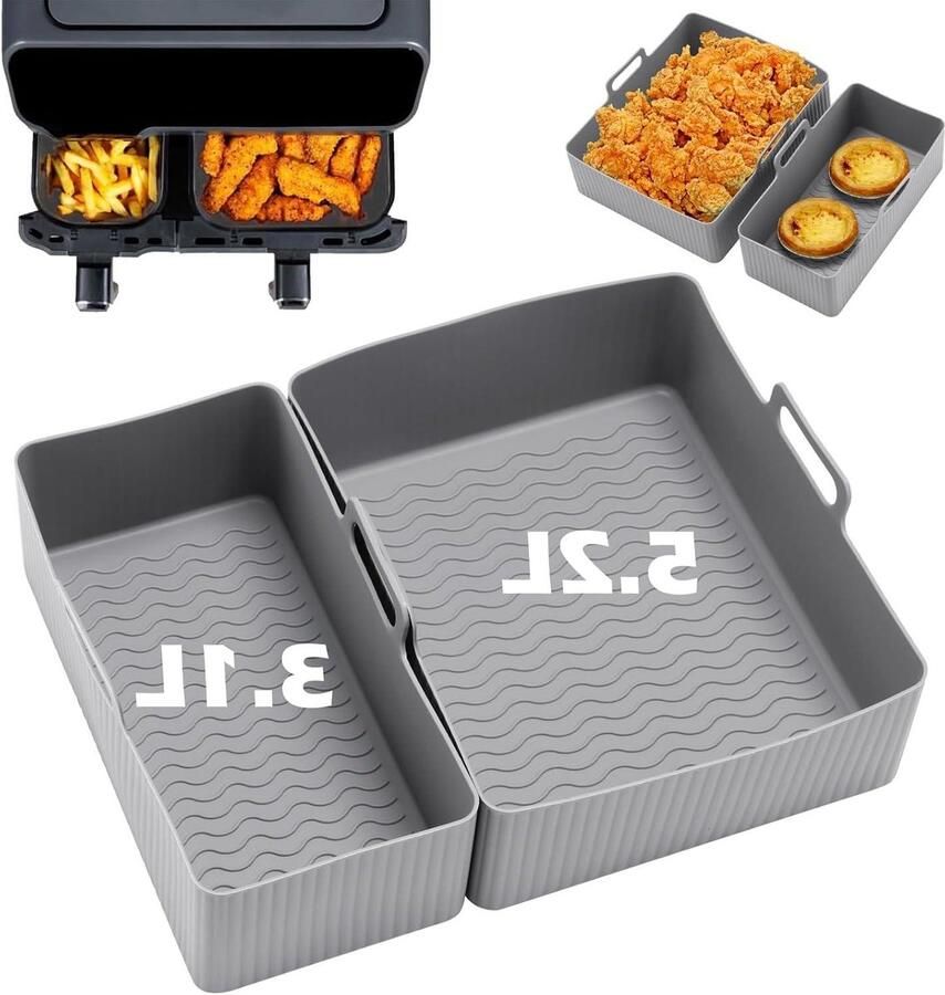 Dubbele Mand Airfryer Accessoires Airfryer Mand Voeringen Koken en Bakken Roestvrij Staal en Siliconen