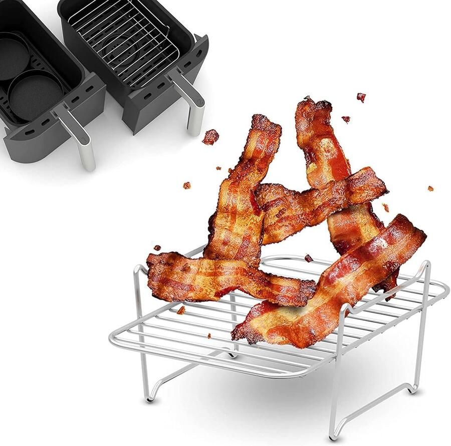 Dubbele Mand Airfryer Accessoires Gezond Eten Bereiden Stapelbaar Ontwerp 27 x 19.71 x 12.29 cm