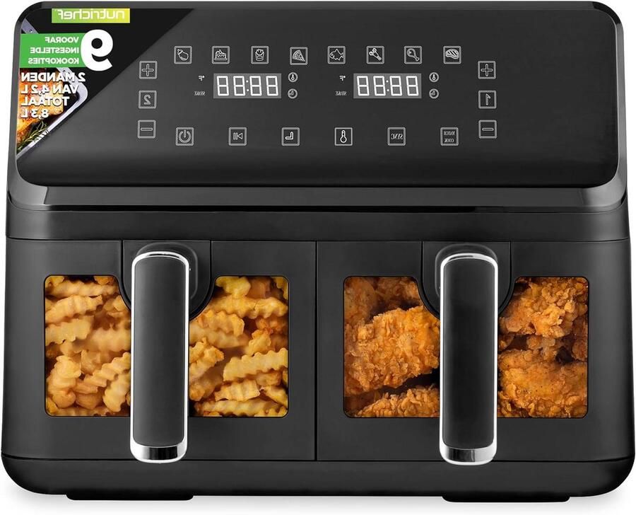 Dubbele Mand Airfryer Heteluchtfriteuse Olievrij Gezond Koken Transparant Venster 88 Liter Zwart