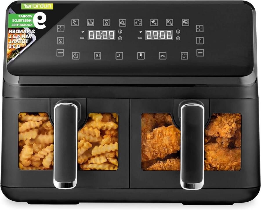 Dubbele Mand Airfryer Heteluchtfriteuse Olievrij Gezond Koken Transparant Venster 88 Liter Zwart