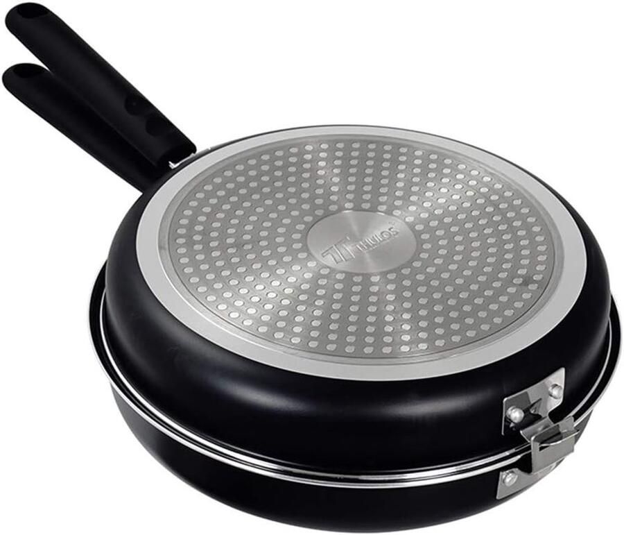 Dubbele Omelet Pan Crêpe Pan Ontbijt Maken Twee Maten Ø 20 en 24 cm Zwart