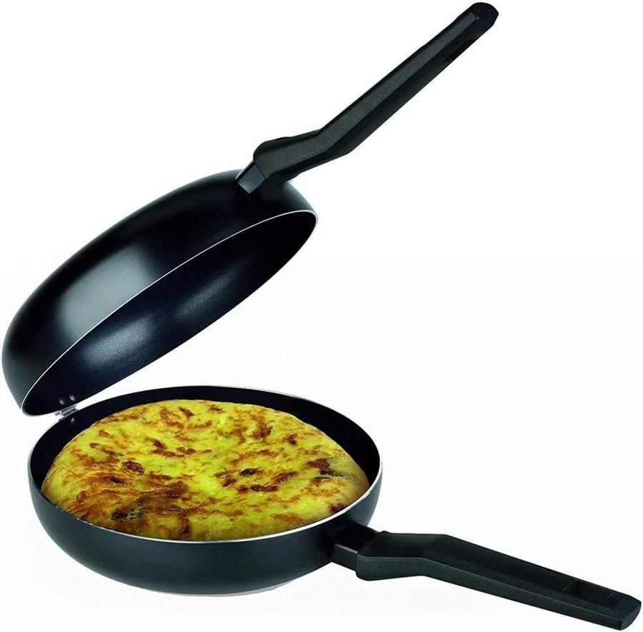 Dubbele Omelet Pan Koekenpan Tortilla Ontbijt Maken Anti-aanbak Coating Ø 24 cm Zwart