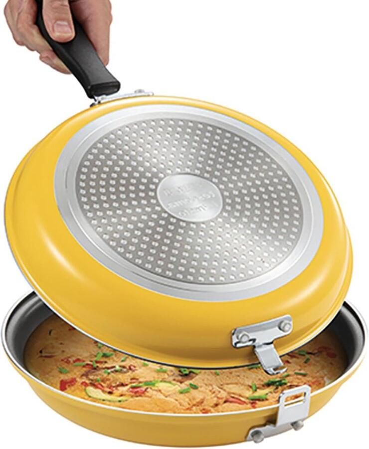 Dubbele Pan Omelet Pan Snel Koken Dubbelzijdig Bakken Diameter 26 cm Geel en zwart