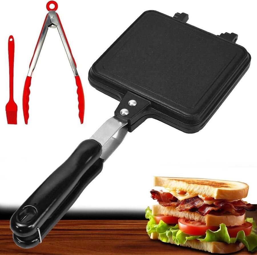 Dubbele Pan Sandwich Maker Buiten Koken Afneembaar Ontwerp 35 x 15 cm Zwart