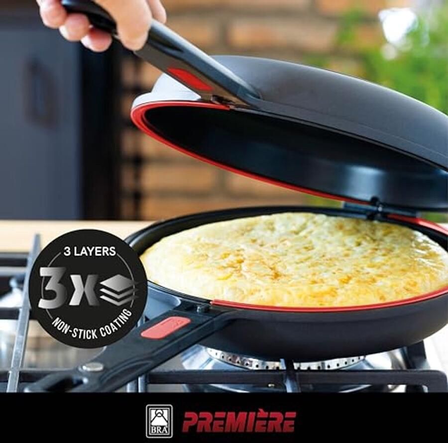 Dubbele pan voor aardappeltomelet 20 cm gegoten aluminium anti-aanbak voor alle warmtebronnen