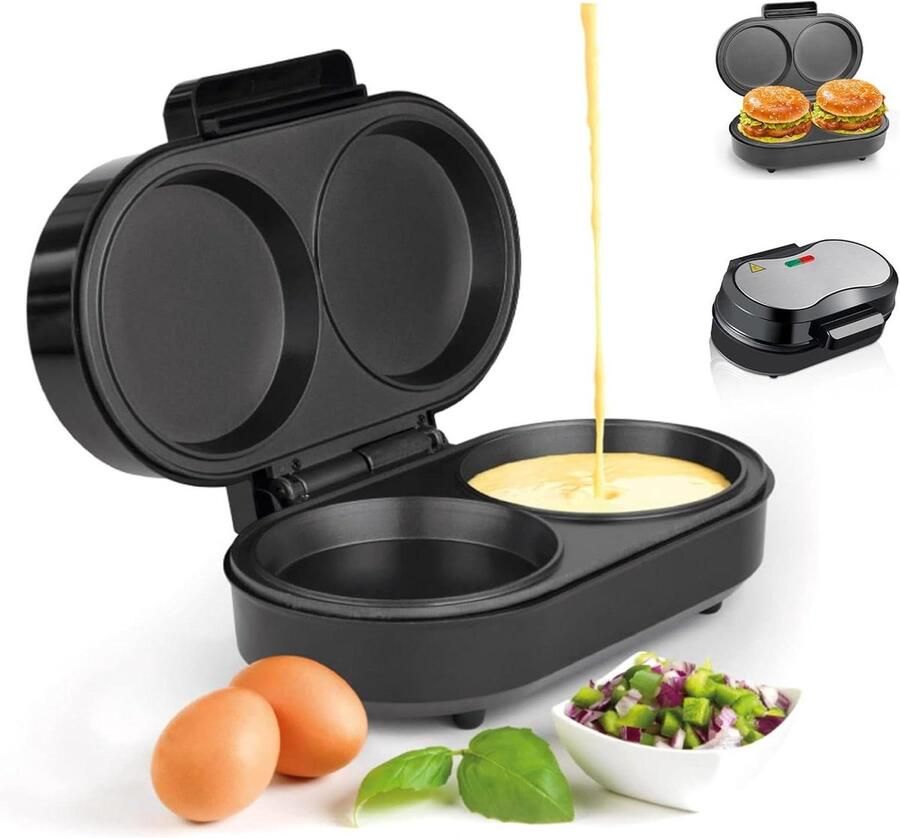 Dubbele Pannenkoekenmaker Apparaat voor Ontbijt Snelle Maaltijden Maken Dubbele Platen 850 Watt Zwart