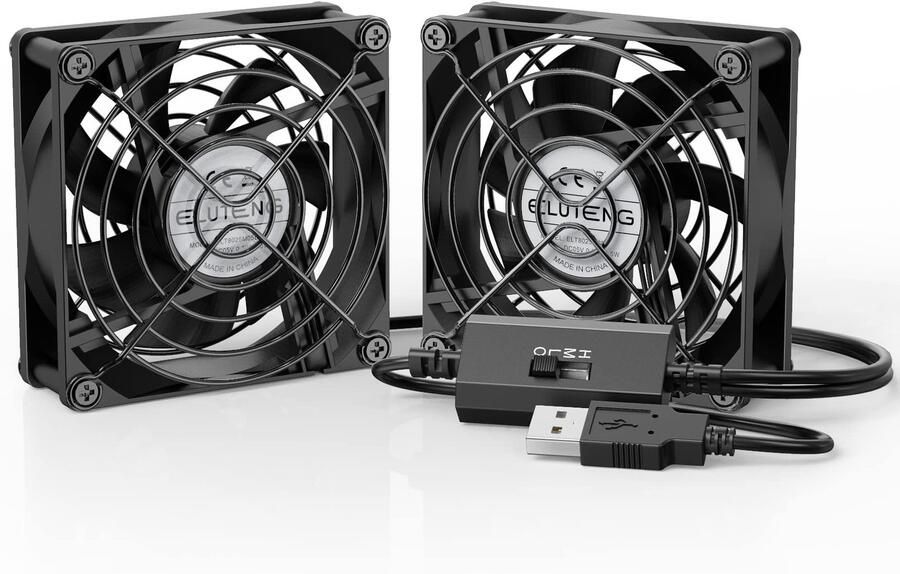 Dubbele pc-ventilator USB 80 mm met 3 snelheden instelbare 8 cm computerventilator USB 2 in 1 Mini PC Ventilator met Metalen Grill 5V Ventilator 2700RPM