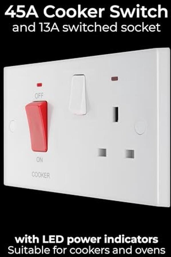 Dubbele Polige Fornuis Met Enkel Stopcontact en Voedingsindicator 45 Amp Wit