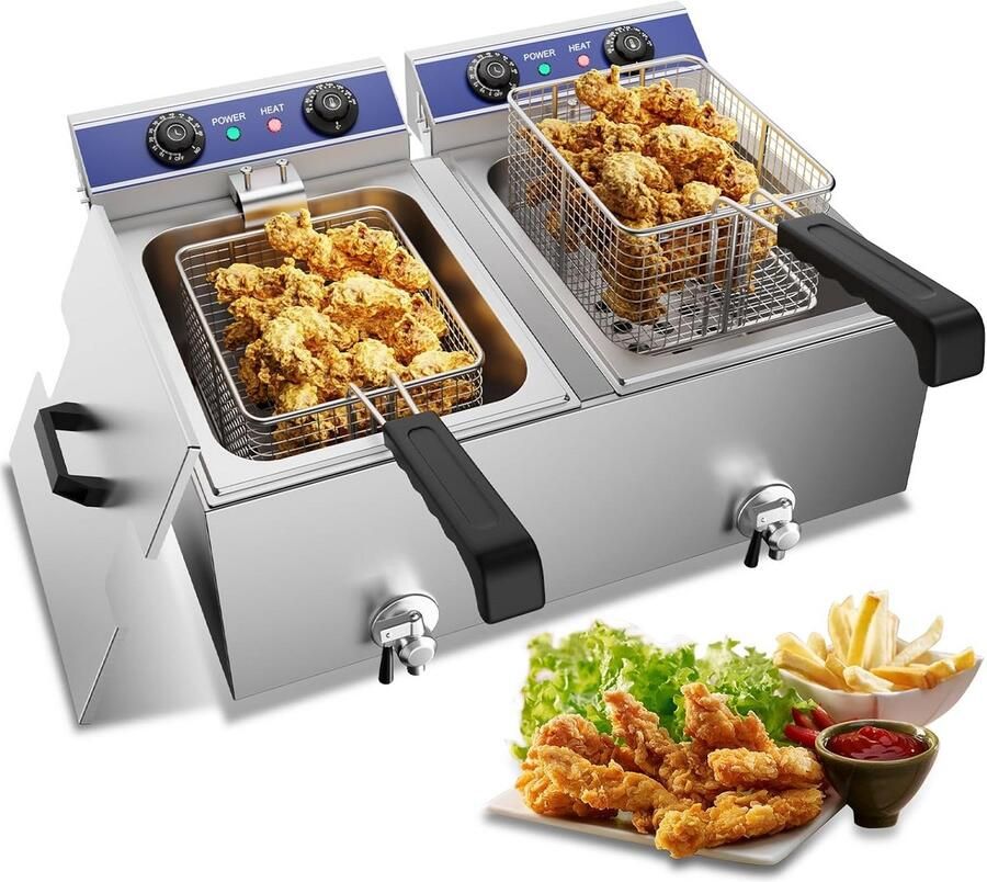 Dubbele Professionele Elektrische Frituurpan met Thermostaat en Timer RVS