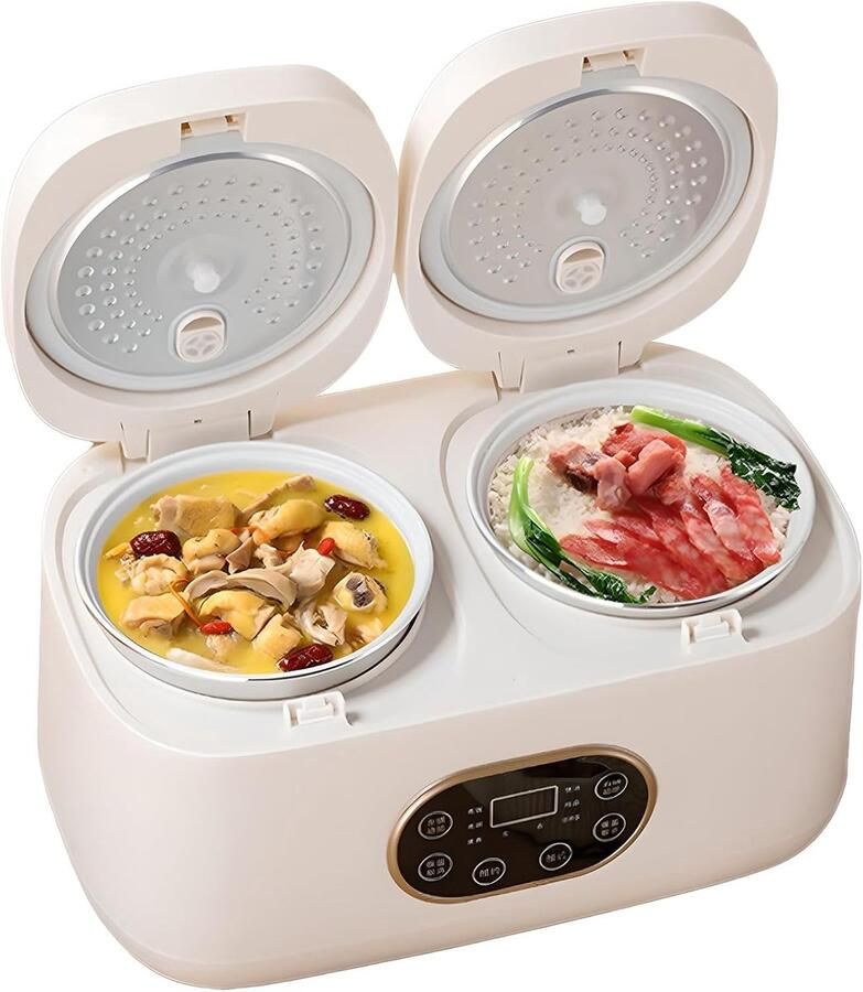 Dubbele Rijstkoker Multifunctionele Kookpot Koken voor Gezinnen Dubbele Bediening 2 Liter + 2 Liter Meerkleurig