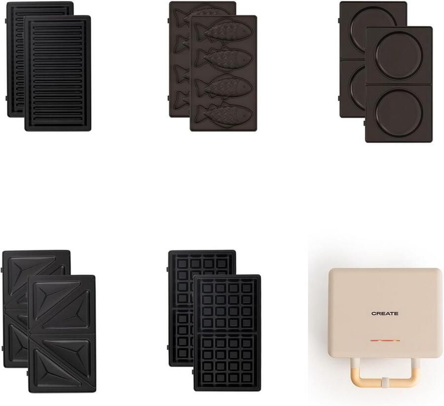 Dubbele Sandwichmaker en Grill met 5 Verwisselbare Platen: Wafel Taiyaki Pannenkoek & Meer