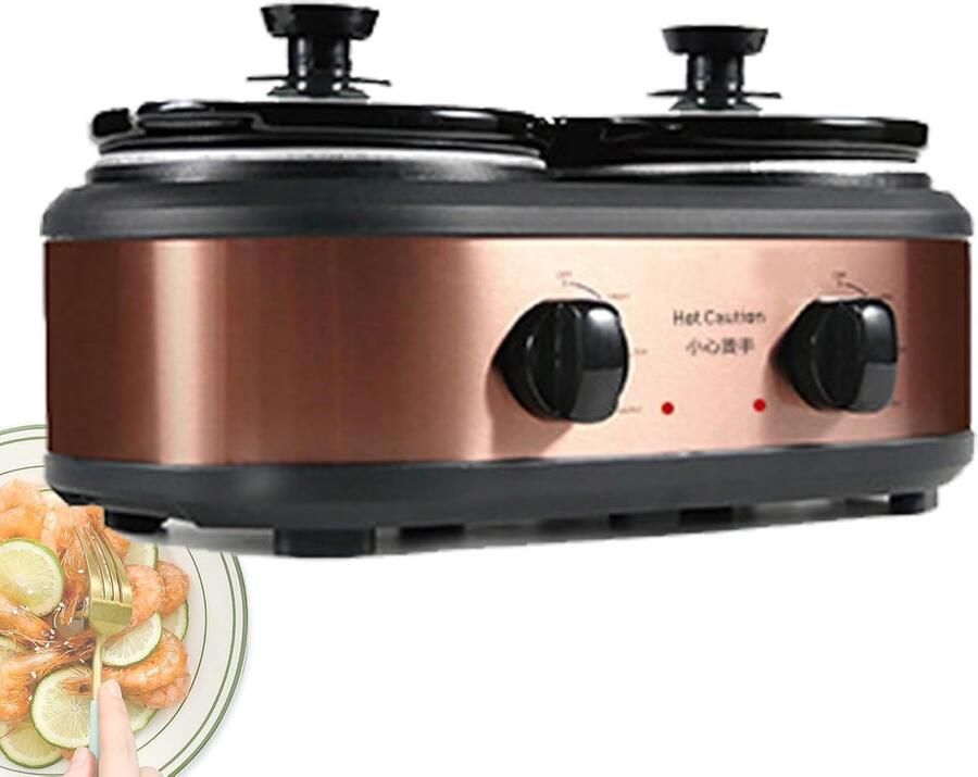 Dubbele Slow Cooker Elektrische Stoofpan Maaltijden Bereiden Drie-dimensionale Verwarming 2x 1.2 Liter Zwart