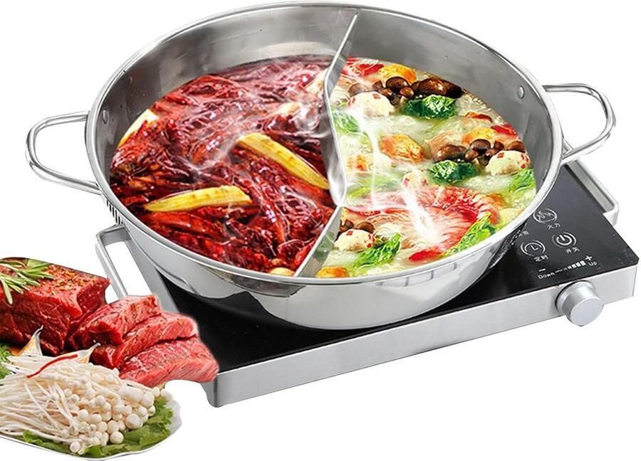Dubbele Smaken Pan Hot Pot Gezellig Koken S-vormige Divider 28 cm Diameter Zilverkleurig