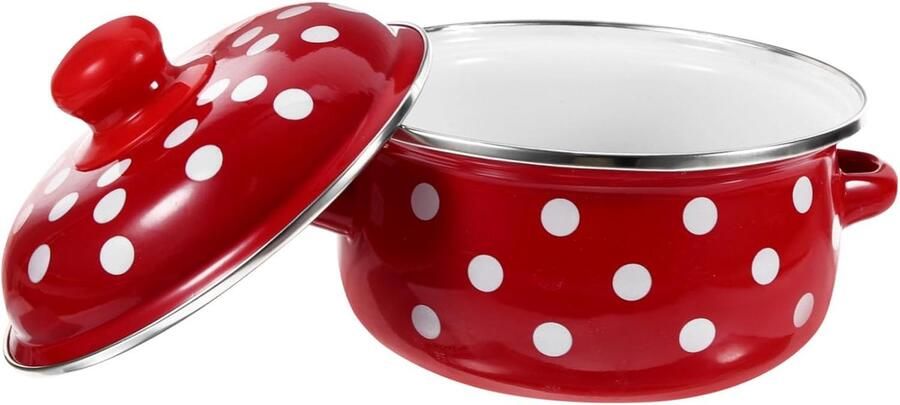 Dubbele Soeppan Emaille Stoofpot Inductie Koken Veilig Handvat Deksel 16x16x13 cm Rood