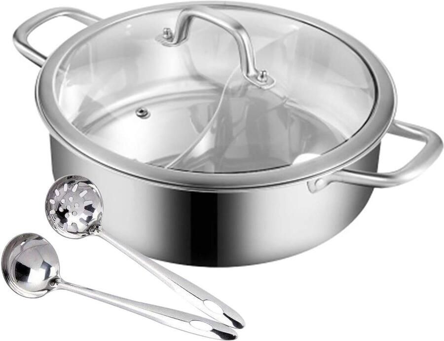 Dubbele Soeppan Hete Pan Twee Smaken Koken Roestvrij Staal 5 Liter Zilver