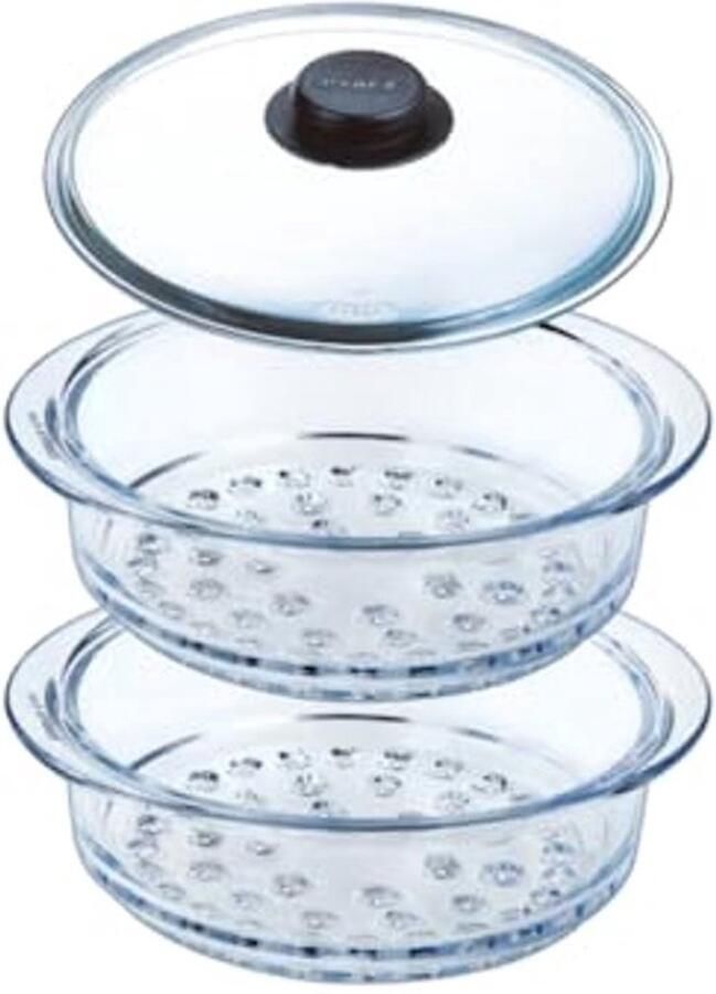 Dubbele Stoommand 20cm met Deksel Stoomkoken in Borosilicaatglas Geschikt voor Magnetron en Vaatwasser