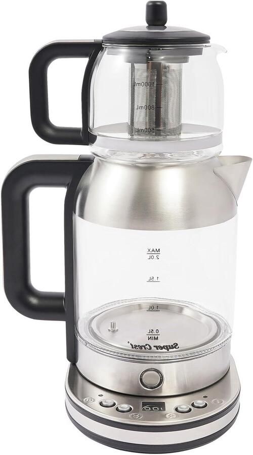 Dubbele Theemachine Waterkoker Thee en Koffie Instelbare Temperatuur 2.5L 1L Zwart