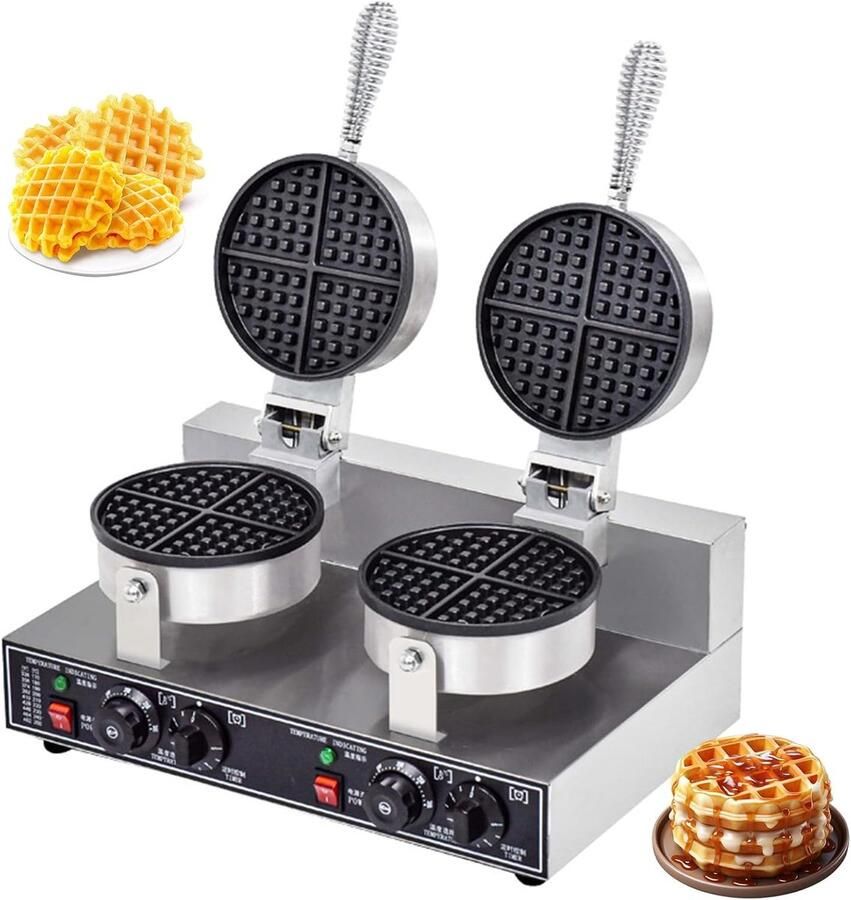 Dubbele Wafelijzer Apparaat Snacks Maken Twee Platen 55x39x30 cm Zilver