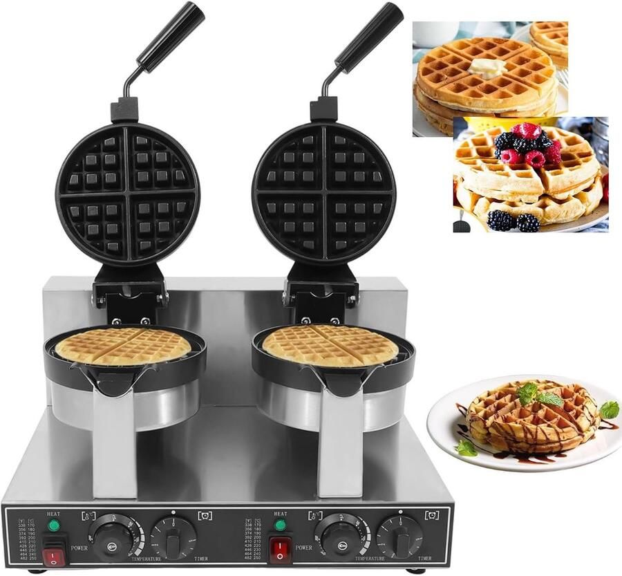 Dubbele Wafelijzer Wafelmaker Bakplaat Wafels Bakken Dubbelzijdig Verwarmend Diameter 20cm Zilver