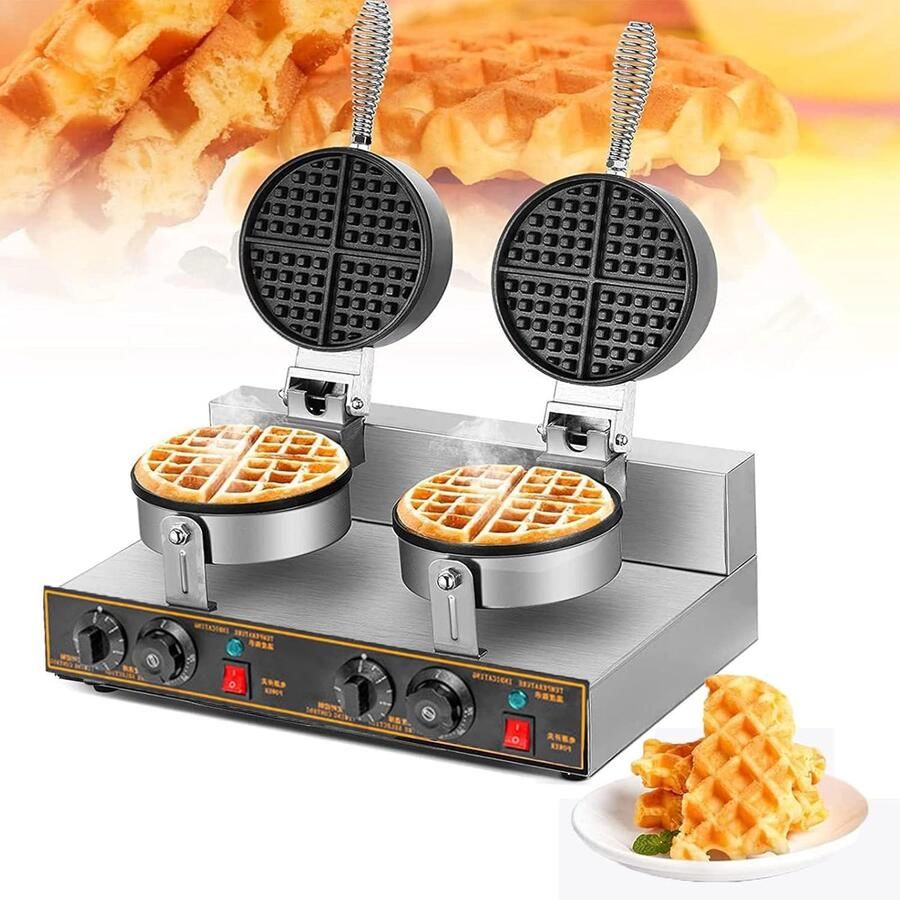 Dubbele Wafelmaker Apparaat Bakplaat Wafels Bakken Dubbelzijdig Verwarmd 2400W Zilver